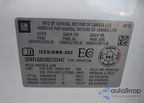 2016 Chevrolet Equinox Ltz из США, поврежденный, VIN 2GNFLGE30G6123447